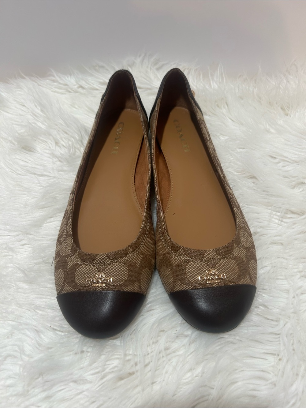 Coach Brown Signature Canvas Cap-Toe Ballet Flats Sz 10